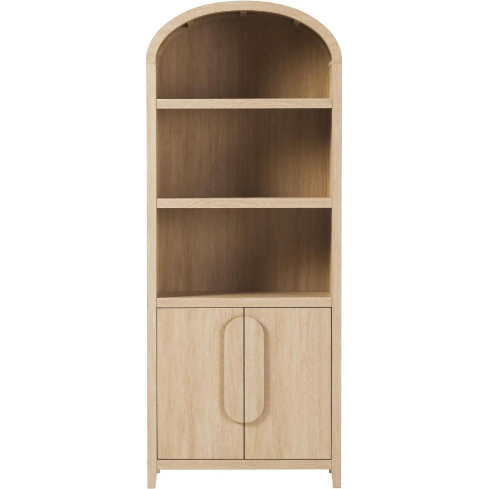 imageWalker Edison Modern Arched 3Shelf Bookcase with Lower Cabinet Curved Top Bookcase with Doors on Bottom for Home Office Living Room Bedroom Storage Solution Coastal OakCoastal Oak