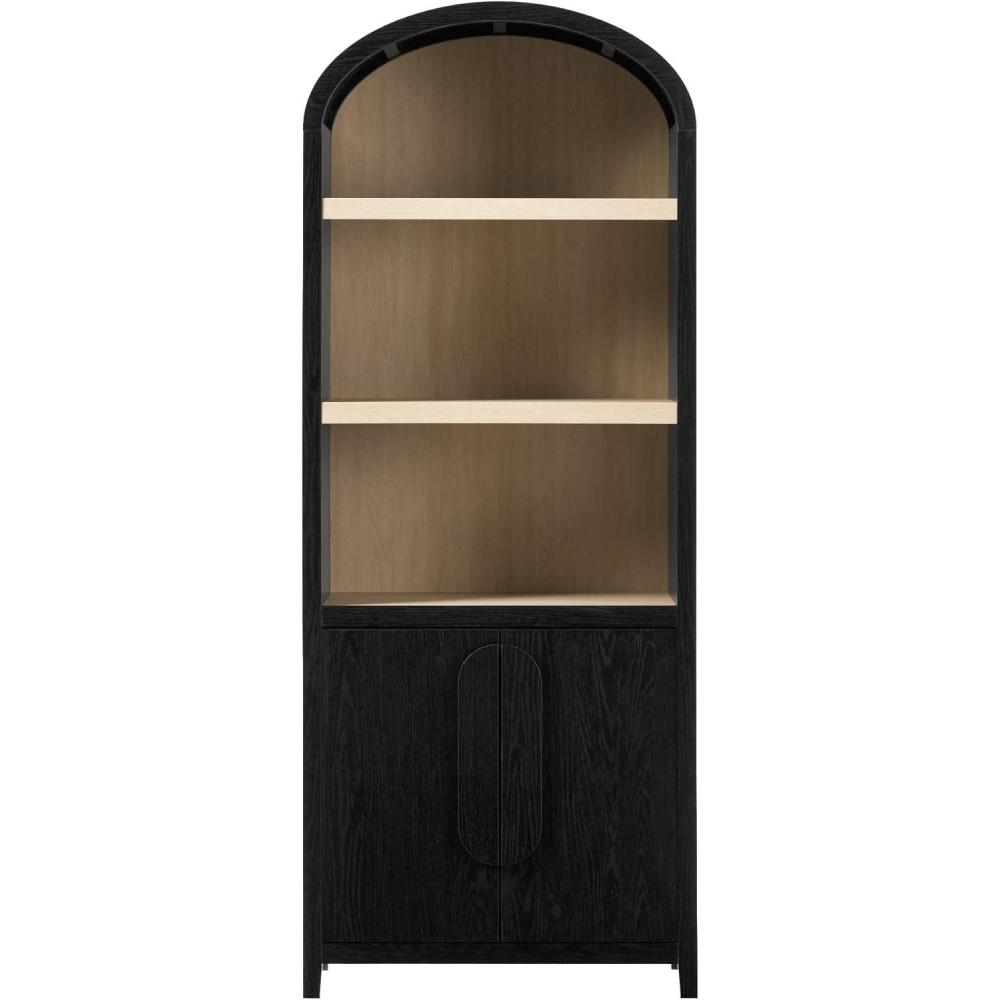 imageWalker Edison Modern Arched 3Shelf Bookcase with Lower Cabinet Curved Top Bookcase with Doors on Bottom for Home Office Living Room Bedroom Storage Solution Coastal OakBlack