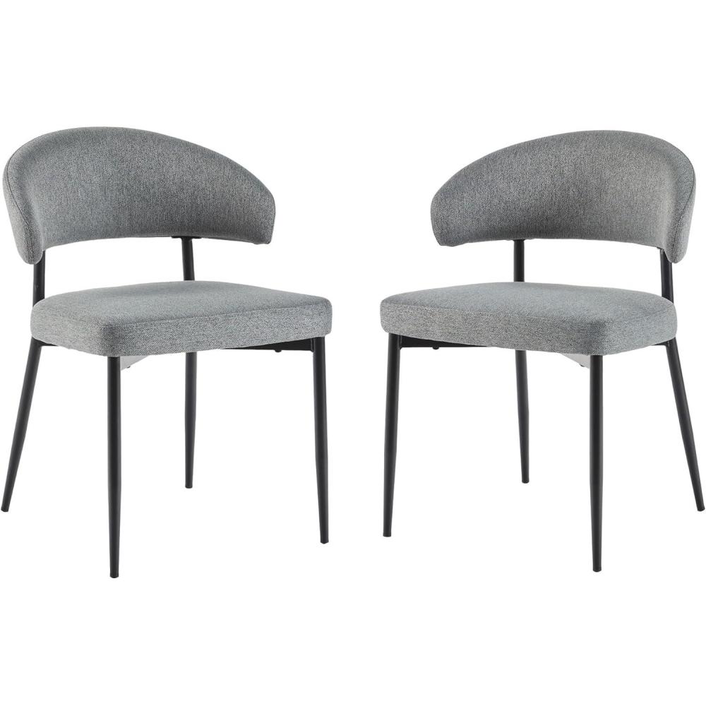 imageWalker Edison Modern Curved Back Upholstered Dining Chair with HighPerformance Woven Upholstery and Powder Coated Steel Base 2pk CharcoalCharcoal