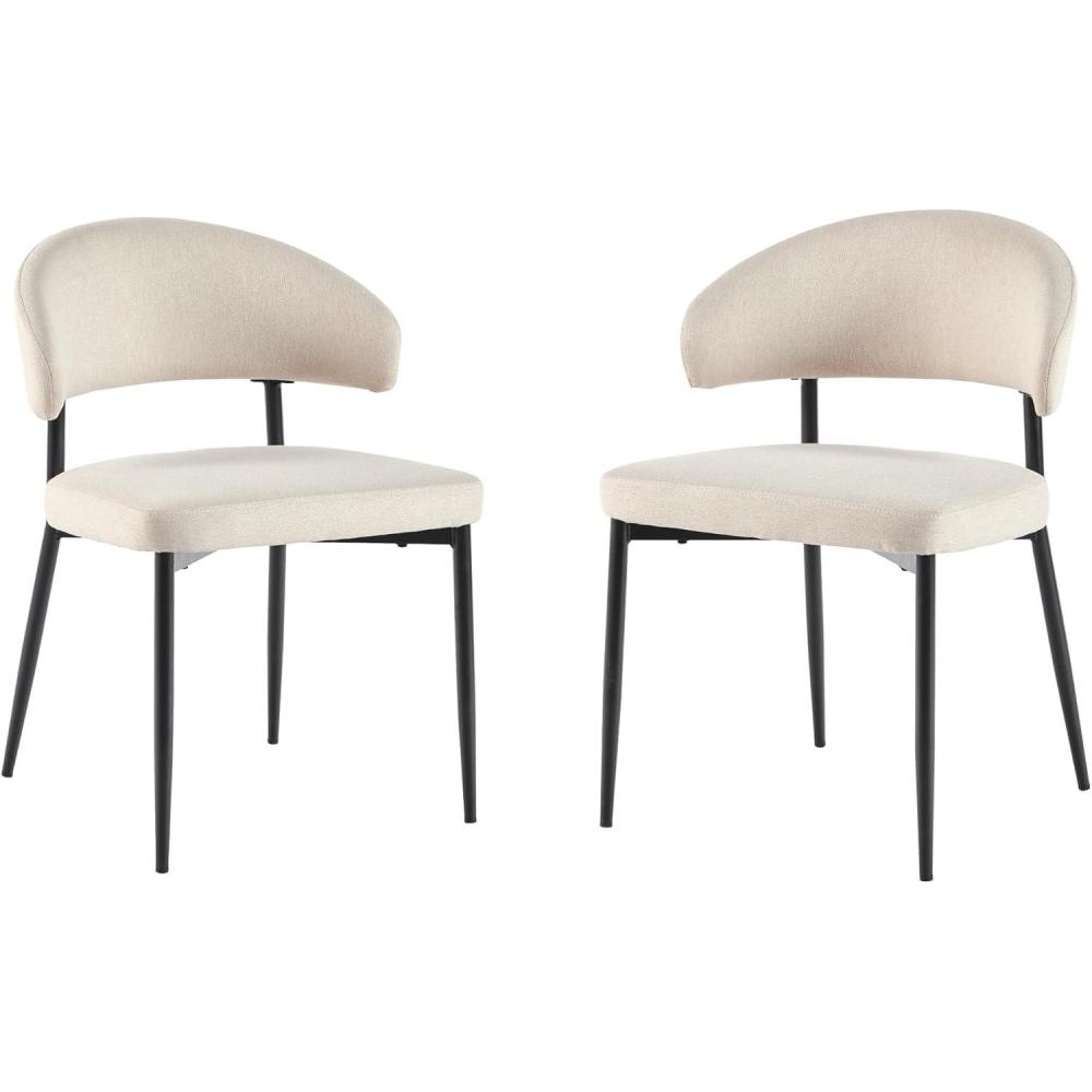 imageWalker Edison Modern Curved Back Upholstered Dining Chair with HighPerformance Woven Upholstery and Powder Coated Steel Base 2pk CharcoalIvory