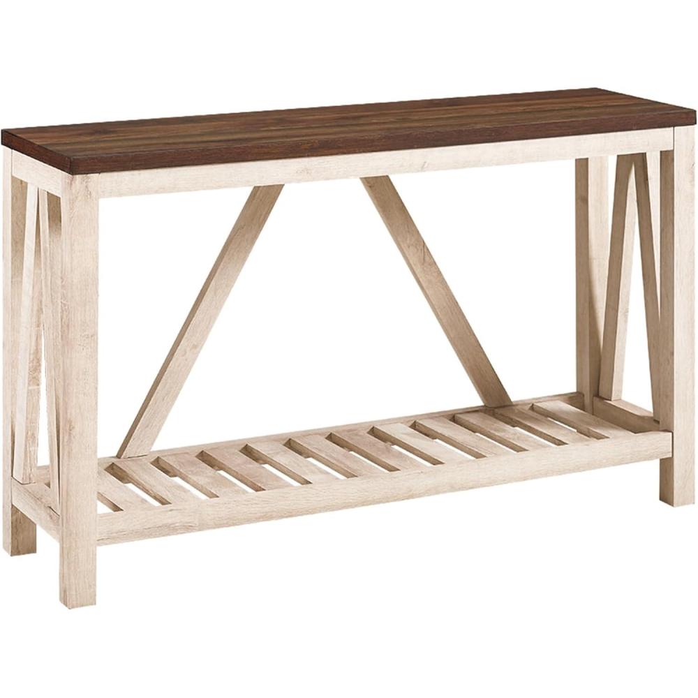 imageWalker Edison Modern Farmhouse Accent Entryway Table Entry Table Living Room End Table 52 Inch Dark Walnut and White Oak