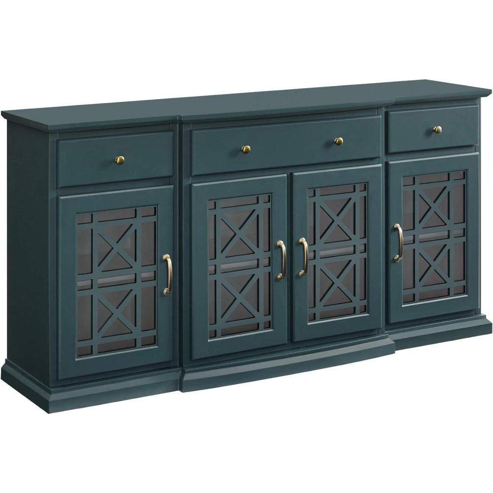 imageWalker Edison Modern Wood Glass Door Buffet Sideboard Living RoomEntryway Serving Storage Cabinet DoorsDining Room Console 60 Inch Dark TealDark Teal