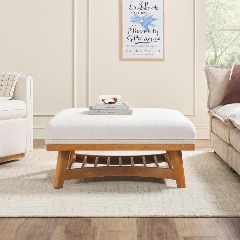 imageWalker Edison Nash Modern Farmhouse Large Oversized Linen Ottoman CreamCream