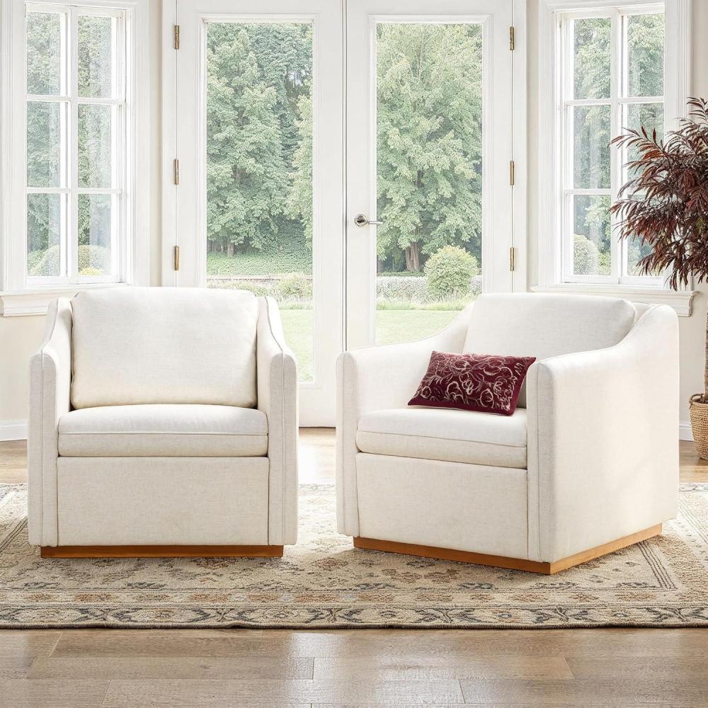 imageWalker Edison Nash Modern Farmhouse Linen Swivel Accent Chair CreamCream