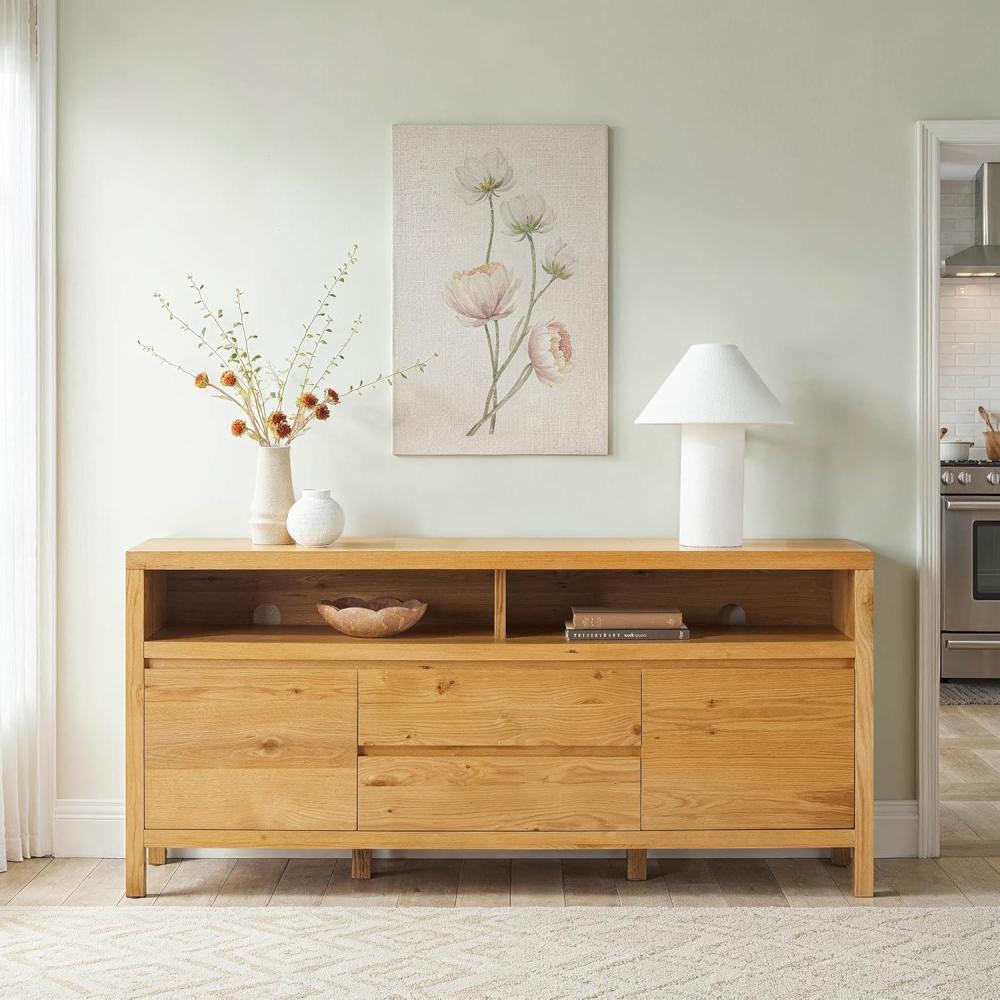 imageWalker Edison Nash Modern Farmhouse Rustic Solid Oak Wood Sideboard with Storage 65 inch BlackWhite Oak