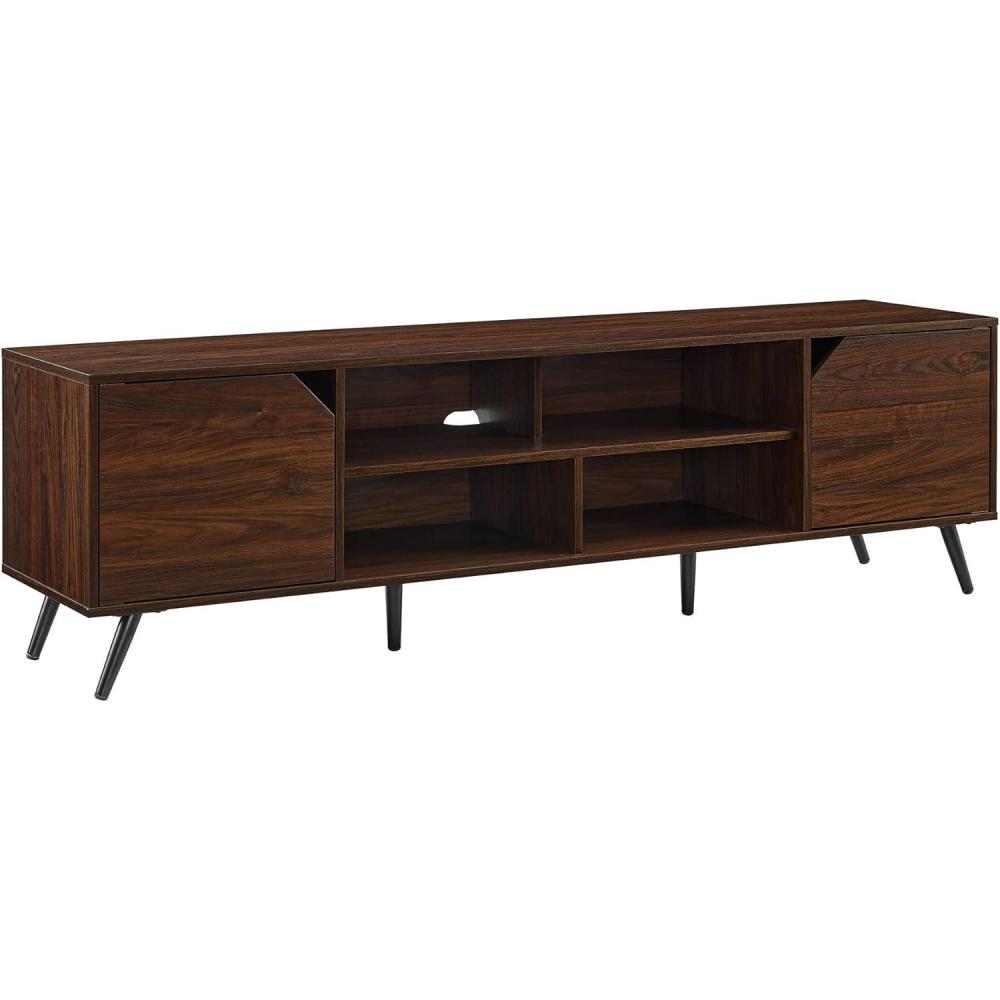 imageWalker Edison Nora Modern Minimal OpenShelf TV Stand for TVs up to 90 Inches 80 Inch BlackDark Walnut