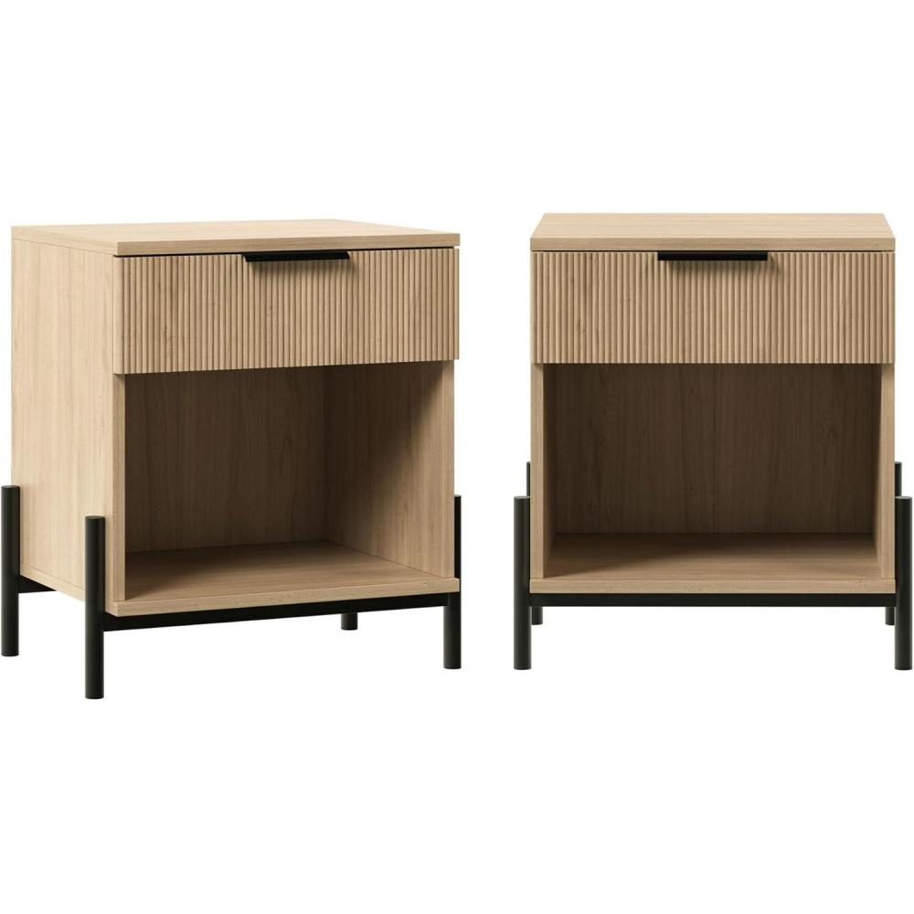 imageWalker Edison Paris Modern ReededDrawer Nightstand with Open Storage 24 Inch MochaCoastal Oak