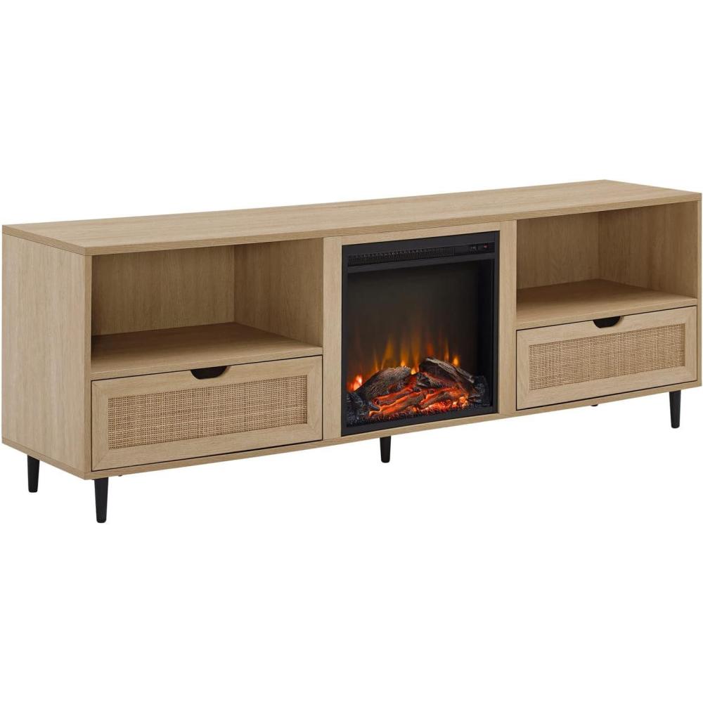 imageWalker Edison Payton Coastal RattanDrawer Fireplace TV Stand for TVs up to 75 Inches 70 Inch Coastal OakCoastal Oak