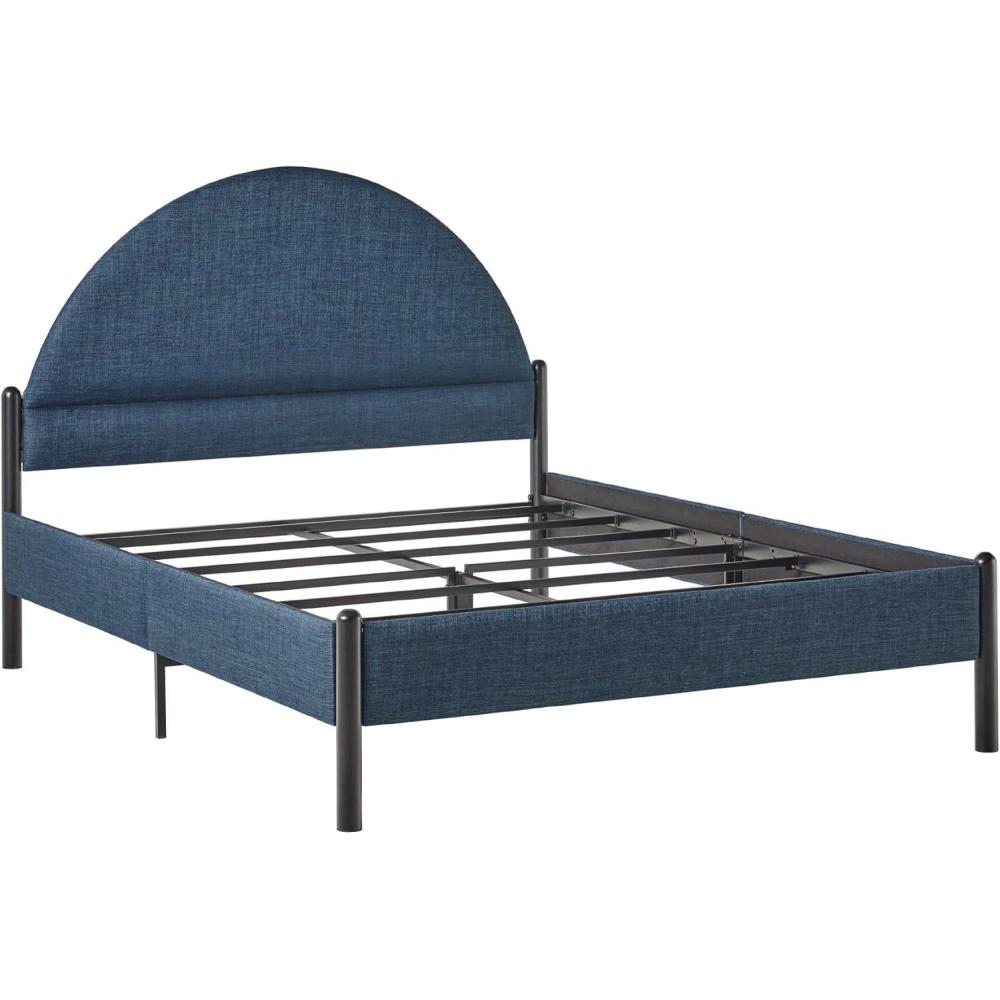 imageWalker Edison Queen Modern Curved UpholsteredHeadboard Bed Queen Size GreyBlue