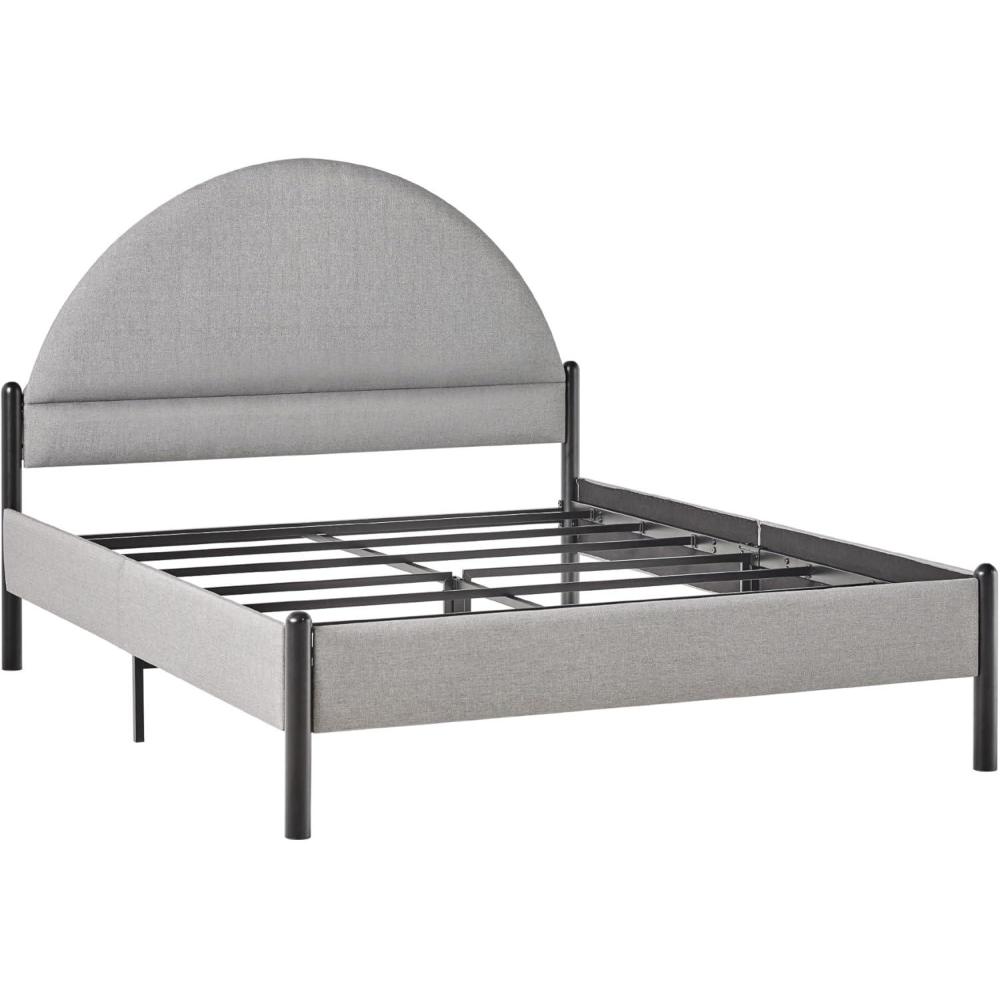 imageWalker Edison Queen Modern Curved UpholsteredHeadboard Bed Queen Size GreyGrey