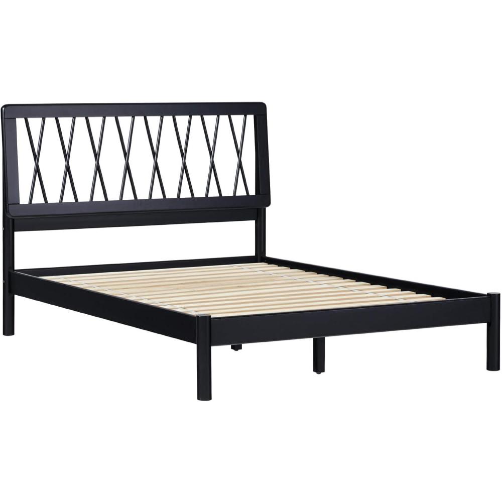 imageWalker Edison Queen Transitional Geometric X Pattern Headboard Solid Wood Bed Queen Size CaramelBlack
