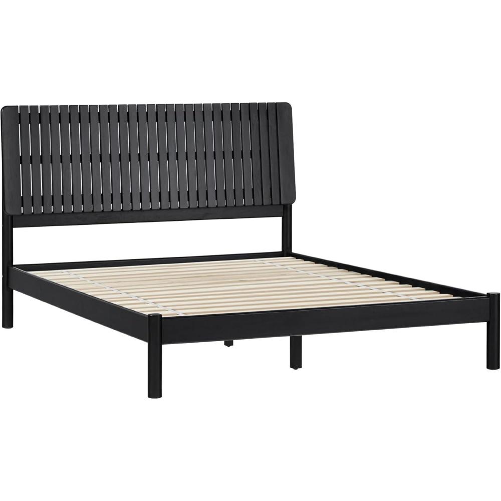 imageWalker Edison Queen Transitional Vertical Slatted Headboard Solid Wood Bed Queen Size BrownBlack