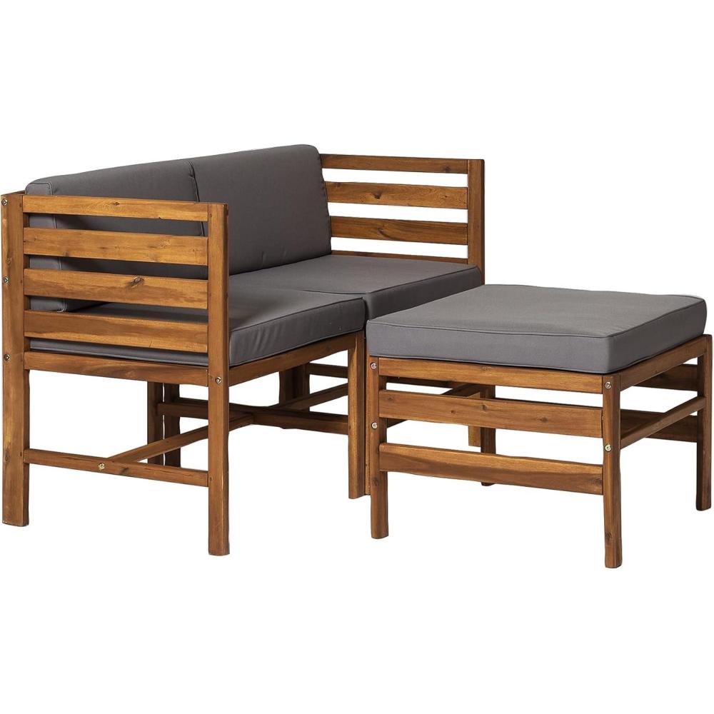 imageWalker Edison Ravello Contemporary 3 Piece Acacia Wood Outdoor Modular Chat Set with Cushions Set of 3 Dark BrownBrown