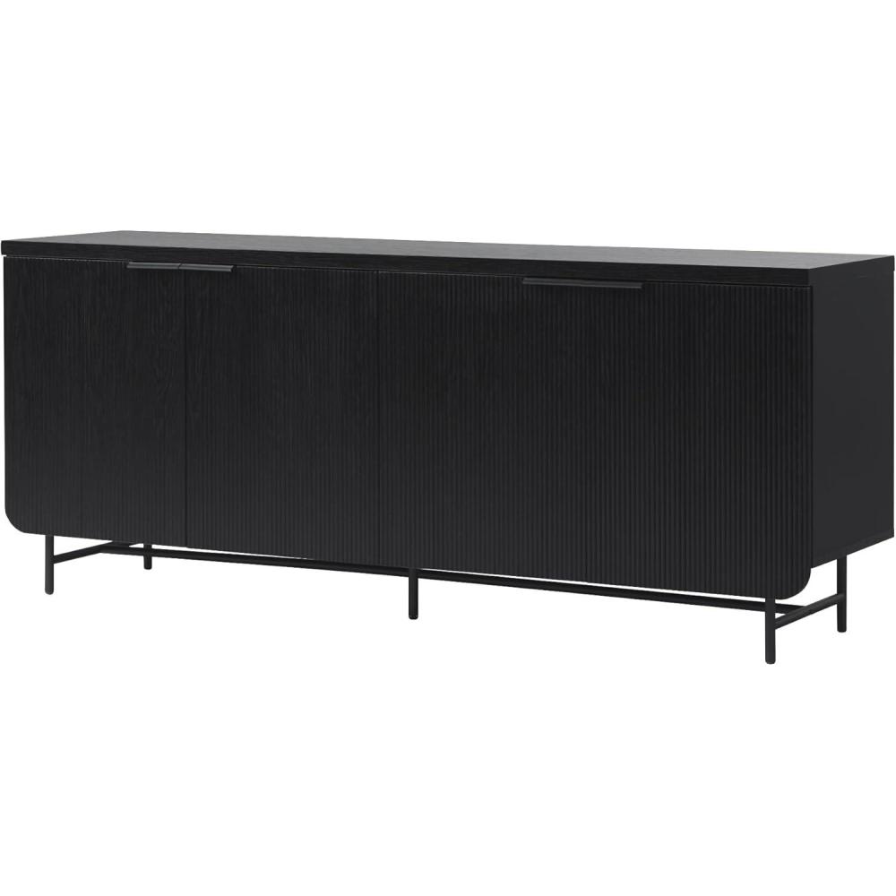 imageWalker Edison Reema Fluted 4Door Kitchen Sideboard Buffet Console 69 Inch Coastal OakBlack