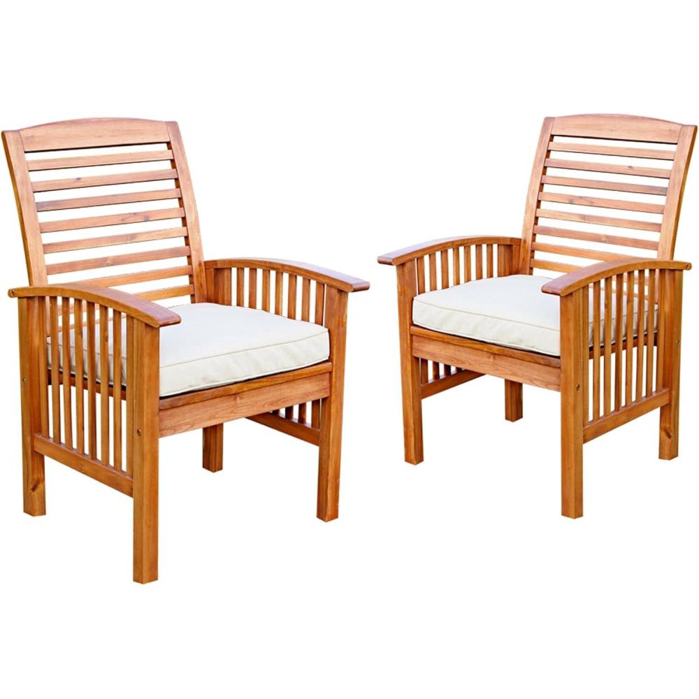 imageWalker Edison Rendezvous Modern 2 Piece Solid Acacia Wood Slat Back Outdoor Dining Chairs Set of 2 Dark BrownBrown