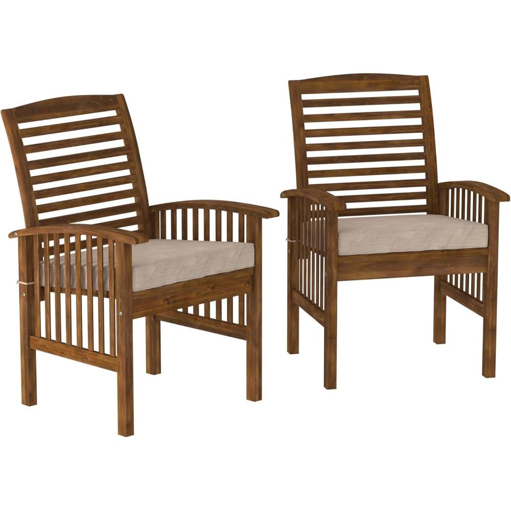 imageWalker Edison Rendezvous Modern 2 Piece Solid Acacia Wood Slat Back Outdoor Dining Chairs Set of 2 Dark BrownDark Brown