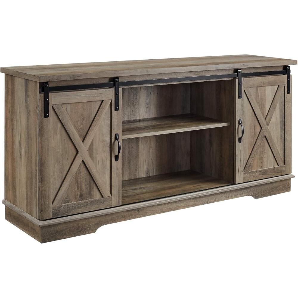 imageWalker Edison Richmond Modern Farmhouse Sliding Barn Door Stand for TVs up to 65 Inches Without Fireplace Rustic OakGrey Wash