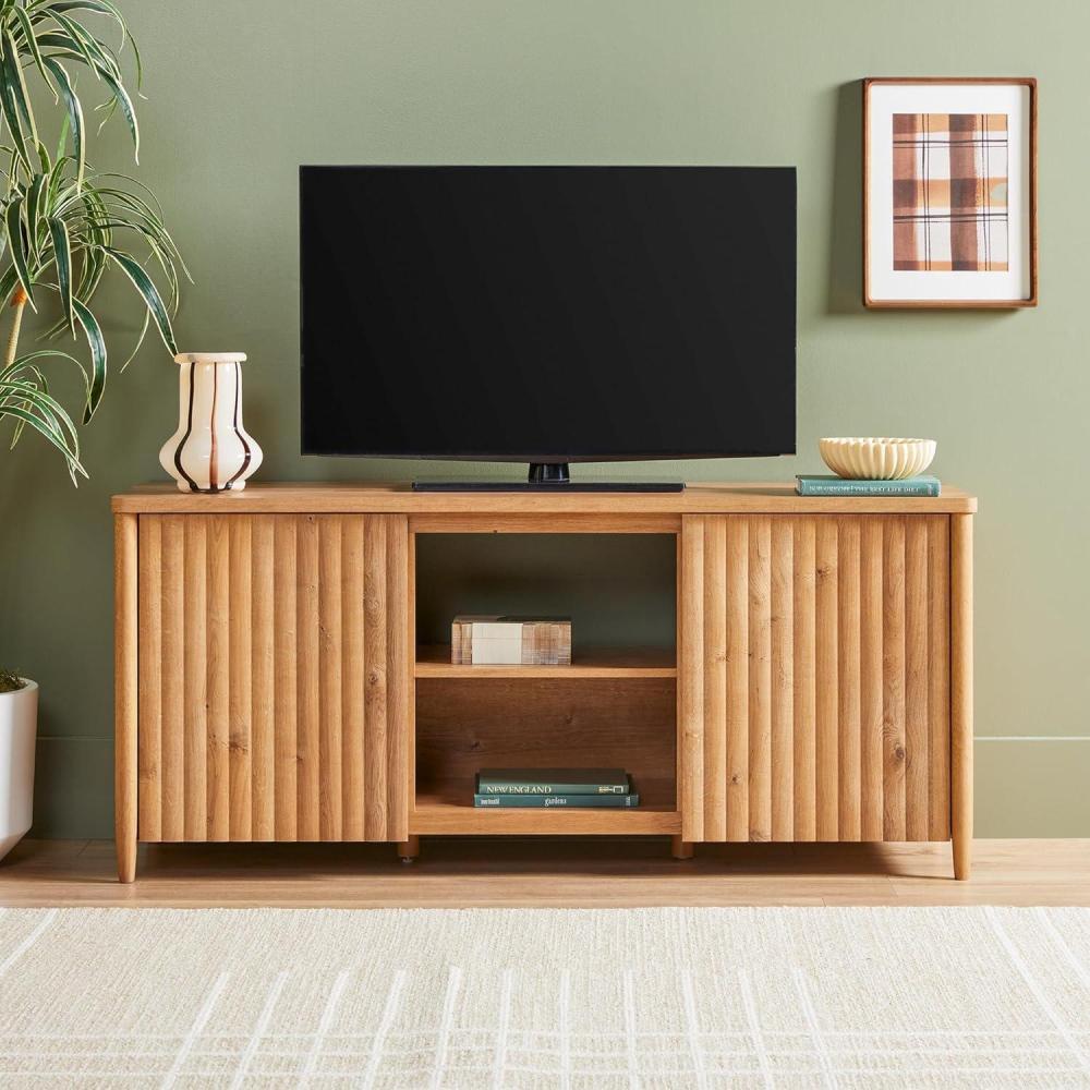 imageWalker Edison Scandinavian Reeded TV Stand with Storage for up to 70quot TV Coastal OakEnglish Oak