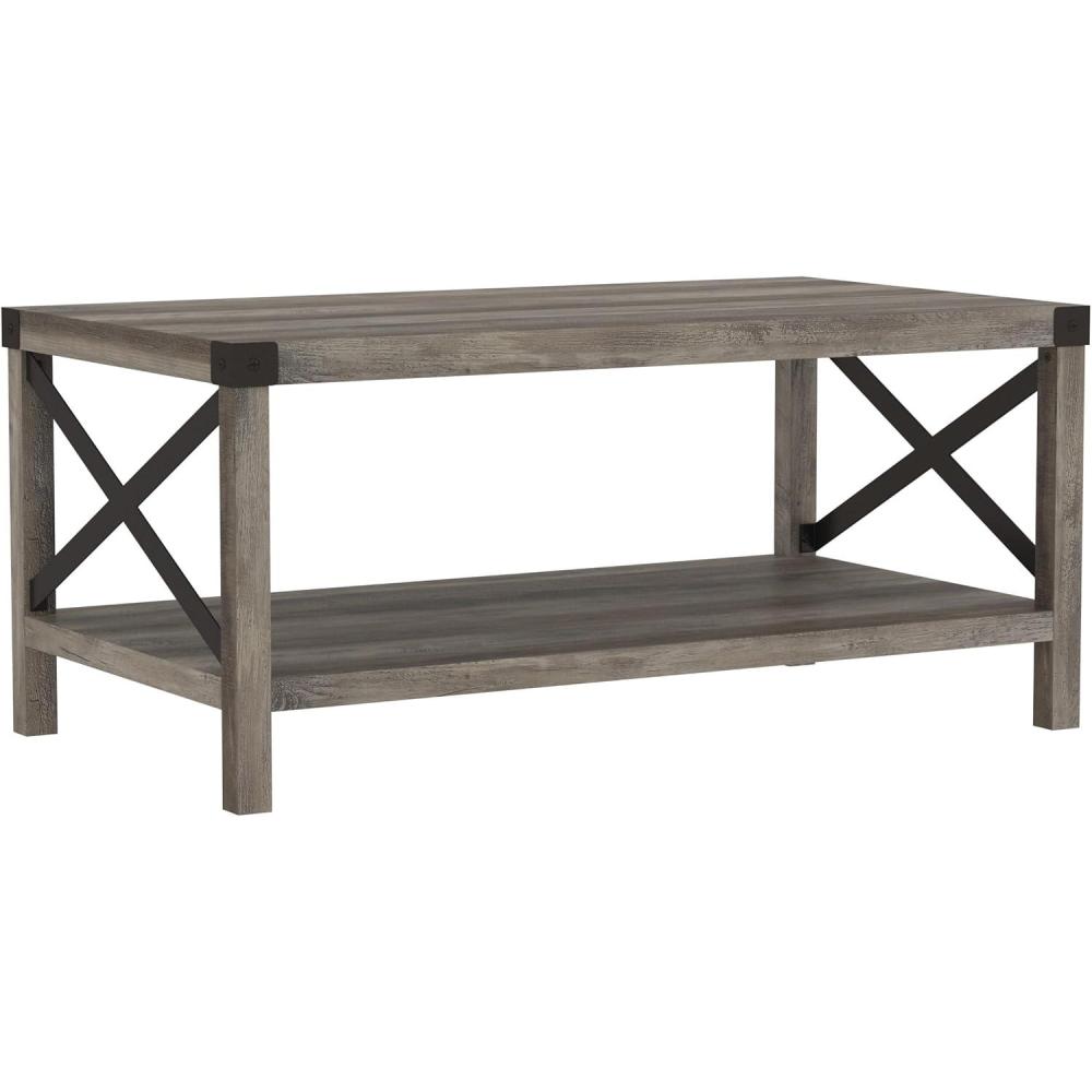 imageWalker Edison Sedalia Modern Farmhouse Metal X Coffee Table 40 Inch Stone GreyGrey Wash