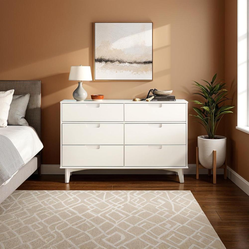 imageWalker Edison Sloane 6Drawer Solid Wood Dresser with Metal Handles 52 Inch CaramelWhite