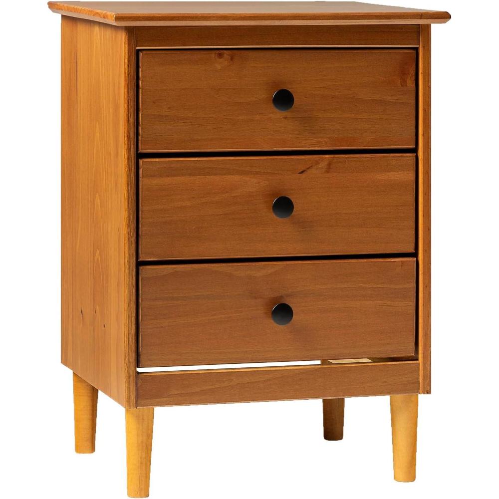 imageWalker Edison Traditional Wood 3 Drawer Nightstand Side Table Bedroom Storage Drawer and Shelf Bedside End Table 18 Inch WhiteCaramel