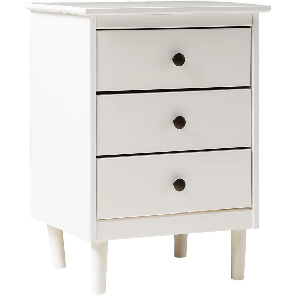 imageWalker Edison Traditional Wood 3 Drawer Nightstand Side Table Bedroom Storage Drawer and Shelf Bedside End Table 18 Inch WhiteWhite
