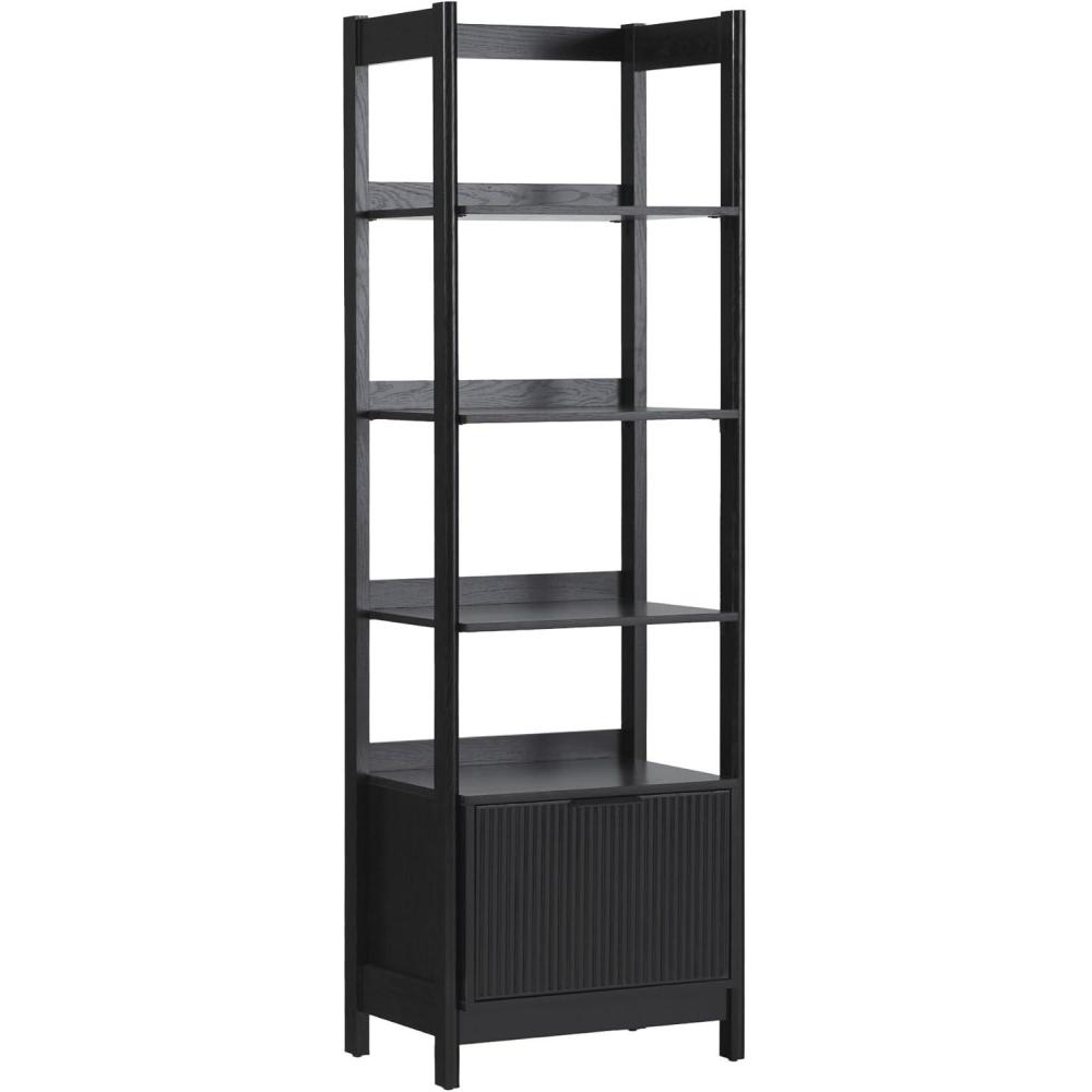 imageWalker Edison Transitional Reeded Narrow Open Bookshelf with Drawer Home Office Living Room Bedroom 4Shelf Bookcase with Bottom Storage 22 Inch BlackBlack