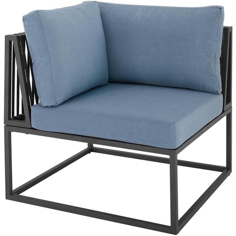 imageWalker Edison Tropez Contemporary Steel Frame Modular Armless Patio Chair with Rope Cord Detail 27 Inch BlueBlue
