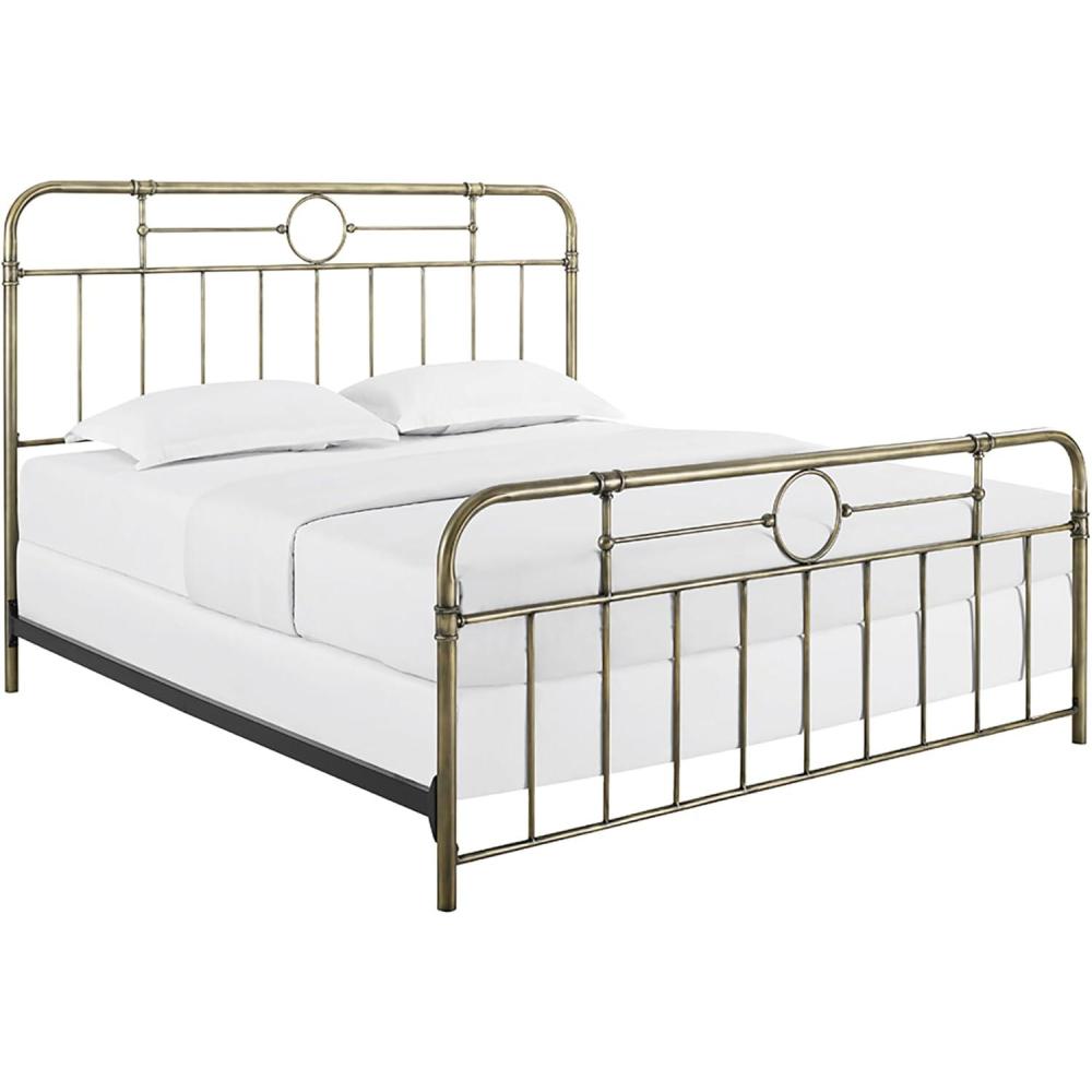 imageWalker Edison Vintage Antique Metal Iron Pipe King Size Bed Headboard Footboard Bed Frame Bedroom King BronzeBronze