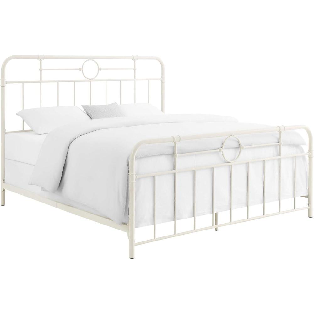 imageWalker Edison Vintage Antique Metal Iron Pipe King Size Bed Headboard Footboard Bed Frame Bedroom King BronzeWhite