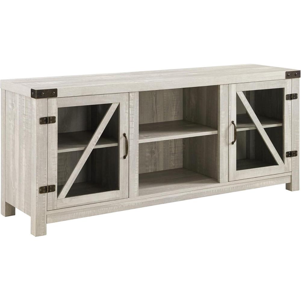 imageWalker Edison Wesley Modern Farmhouse Glass Door TV Stand for TVs up to 65 Inches 58 Inch Stone Grey Without FireplaceStone Grey