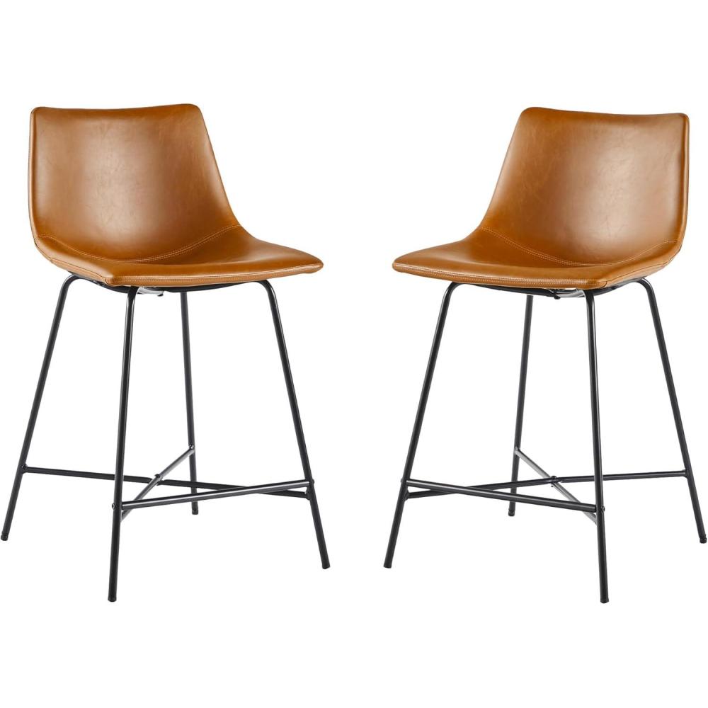 imageWalker Edison Xuma Modern Faux Leather Armless Low Back Counter Stool Set of 2 Whiskey BrownModern Whiskey Brown