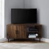 Walker Edison 2 Door Glass Shelf Corner Stand Console, fits TVs up to 55″, 48, Dark Walnut