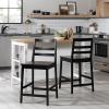 Walker Edison 2-Piece Modern Solid Wood Ladder-Back Counter Stool, Set of 2, Black(Black)