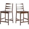 Walker Edison 2-Piece Modern Solid Wood Ladder-Back Counter Stool, Set of 2, Black(Walnut)