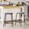 Walker Edison 2-Piece Modern Upholstered Backless Counter Stool, Set of 2, 24 Inch, Charcoal(Charcoal)