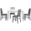 Walker Edison 4 Person Modern Farmhouse Wood Small Dining Table Dining Room Kitchen Table Set 4 Chairs Set, 48 Inch, White and Grey(White and Grey)