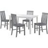 Walker Edison 4 Person Modern Farmhouse Wood Small Dining Table Dining Room Kitchen Table Set 4 Chairs Set, 48 Inch, White and Grey(White and Grey)