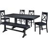 Walker Edison 6 to 8 Person Wood Modern Farmhouse Expandable Dining Room Table with Leaf Kitchen Dining Chairs, 60 Inch, Antique Black(Black)