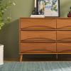 Walker Edison Atticus Mid-Century Modern Detailed 6-Drawer Solid Wood Dresser, 59 Inch, Walnut(Caramel)