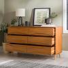 Walker Edison Atticus Mid-Century Modern Detailed 6-Drawer Solid Wood Dresser, 59 Inch, Walnut(Caramel)