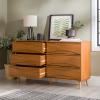 Walker Edison Atticus Mid-Century Modern Detailed 6-Drawer Solid Wood Dresser, 59 Inch, Walnut(Caramel)