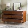 Walker Edison Atticus Mid-Century Modern Detailed 6-Drawer Solid Wood Dresser, 59 Inch, Walnut(Walnut)