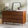 Walker Edison Atticus Mid-Century Modern Detailed 6-Drawer Solid Wood Dresser, 59 Inch, Walnut(Walnut)