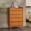 Walker Edison Blythe Mid-Century Modern Tray-Top Solid Wood 6-Drawer Dresser, 30 Inch, Caramel(Caramel-t)