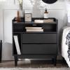 Walker Edison Blythe Mid-Century Modern Tray-Top Storage Nightstand 25 Inch White(Black)