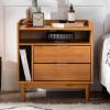 Walker Edison Blythe Mid-Century Modern Tray-Top Storage Nightstand 25 Inch White(Caramel)