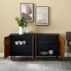 Walker Edison Caye Modern 4-Door Bookmatch Buffet-Sideboard for Storage, 58 Inch, Acorn Bookmatch/Black(Acorn/Black)