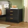 Walker Edison Contemporary Modern Solid Red Oak Veneer 3-Drawer Nightstand, Easy to Assemble Drawers, Storage for Bedroom, 3-Drawer Nightstand, 30.25 Inch, Black(Black)