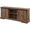 Walker Edison Corbin Modern Farmhouse Sliding X Barn Door TV Stand for TVs up to 80 Inches, 70 Inch, Reclaimed Barnwood and Brushed White(Rustic Oak)